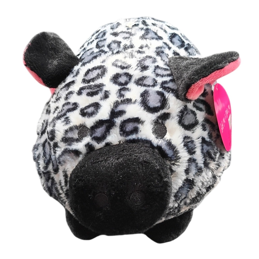 FAB NY Jumbo Plush Piggy Bank Grey Leopard Print Animal Faux Fur Coin Bank NWT